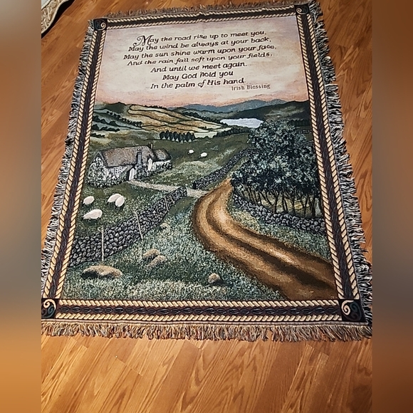 Thomas Kinkade Tapestry Throw Blanket Green and Brown Blessing of‎ Ireland 51x68